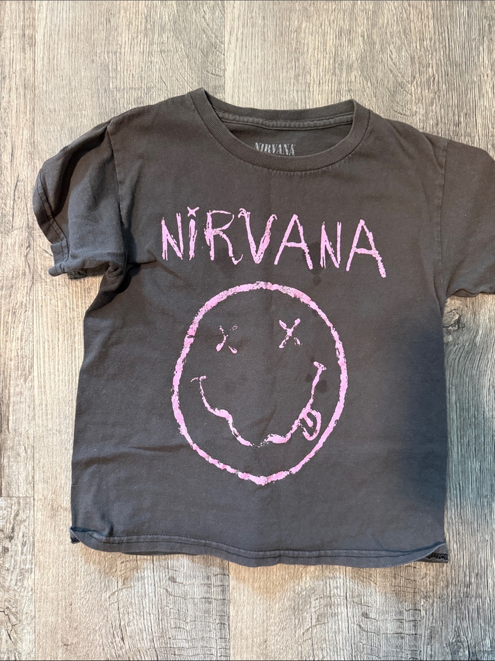 NIRVANA Black Kids Tee with Pink Smiley Graphic